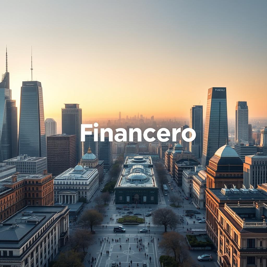 A panoramic cityscape depicting the financial centers of Europe, with towering skyscrapers and modern architectural marvels. In the foreground, the "Financeero" logo shines brightly, symbolizing the resilience and innovation of the European market. The midground features bustling streets and public squares, teeming with activity as people navigate the dynamic financial landscape. In the distance, the horizon is tinged with a warm, golden glow, hinting at the promising long-term prospects for the European market, even in the face of global challenges. The scene is illuminated by a soft, diffused lighting that creates a sense of serenity and optimism, capturing the medium and long-term perspectives for the European financial market.