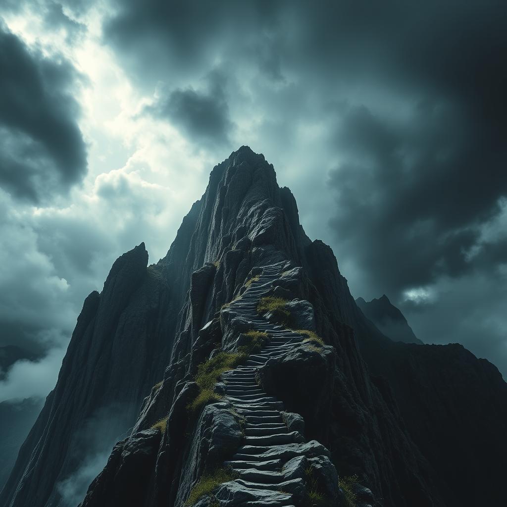 Dramatic stock market landscape depicting the risks of investing in stocks. In the foreground, a towering cliff face with jagged, ominous-looking rocks representing the volatility and uncertainty of the stock market. The middle ground features a treacherous, winding path leading up to the cliff, symbolizing the challenges and hazards investors must navigate. The background is shrouded in ominous, stormy clouds, creating an atmosphere of tension and foreboding. Dramatic lighting casts dramatic shadows, further emphasizing the risky and perilous nature of stock market investing. The overall composition conveys a sense of danger, risk, and the potential for significant financial losses.