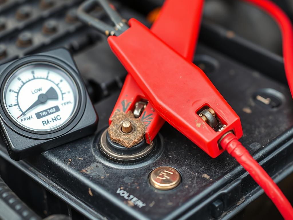 Batterie de voiture déchargée avec câbles de démarrage connectés pour résoudre un des problèmes courants de voiture