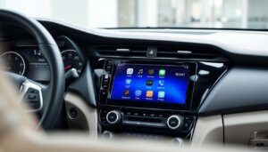 Centre multimédia moderne installé dans le tableau de bord d'une voiture