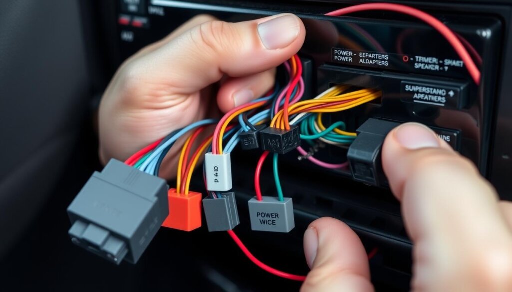 Connexions électriques d'un centre multimédia automobile avec étiquettes