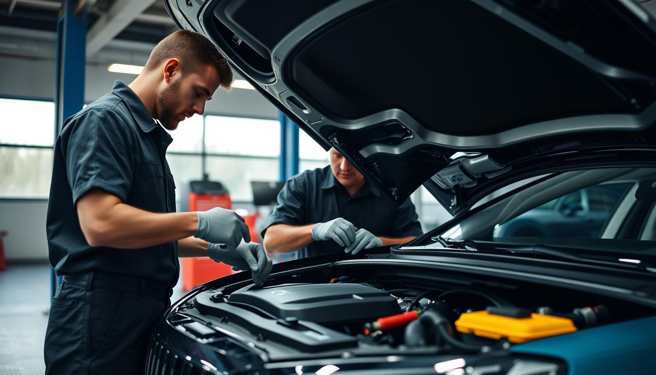 Mécanicien effectuant l'entretien préventif d'une voiture