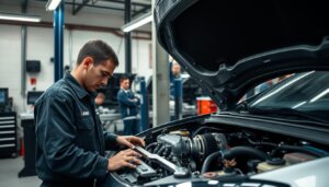 Mécanicien vérifiant les pièces d'usure d'une voiture