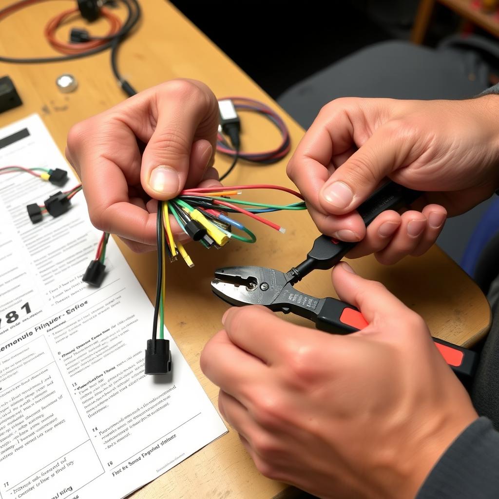 Préparation des faisceaux de câbles pour l'installation d'un centre multimédia dans une voiture