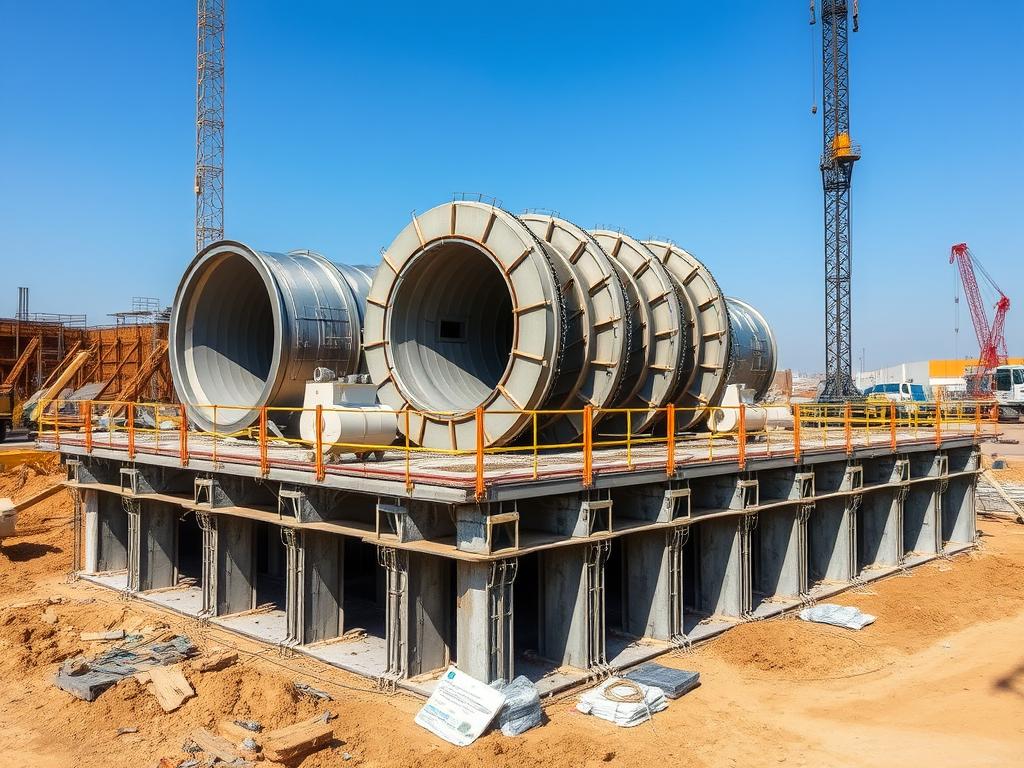 Préparation du site pour l'installation d'une turbine industrielle