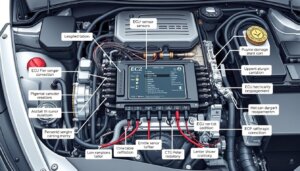 Système de gestion électronique du moteur avec ses connexions aux différents capteurs