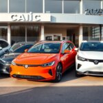 Voitures avec meilleur rapport qualité-prix 2025 alignées devant un concessionnaire