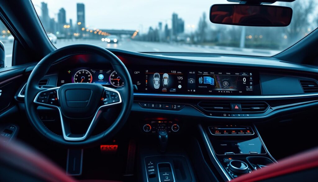 Cockpit intelligent moderne avec écrans tactiles et interface utilisateur avancée