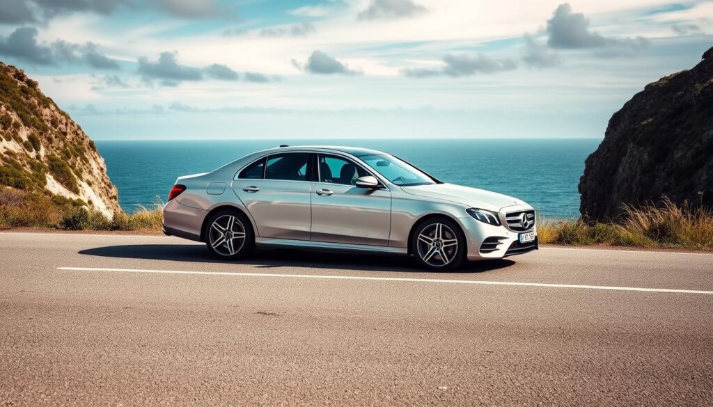 Mercedes Classe E berline illustrant le milieu de gamme des automobiles Mercedes