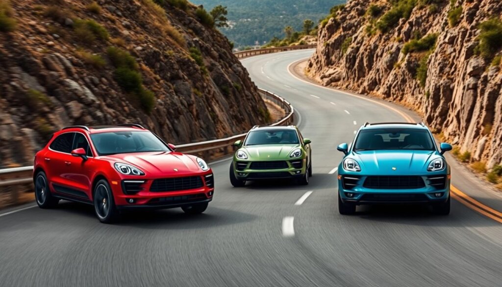 2026 Porsche Macan Electric lineup in dynamic driving position