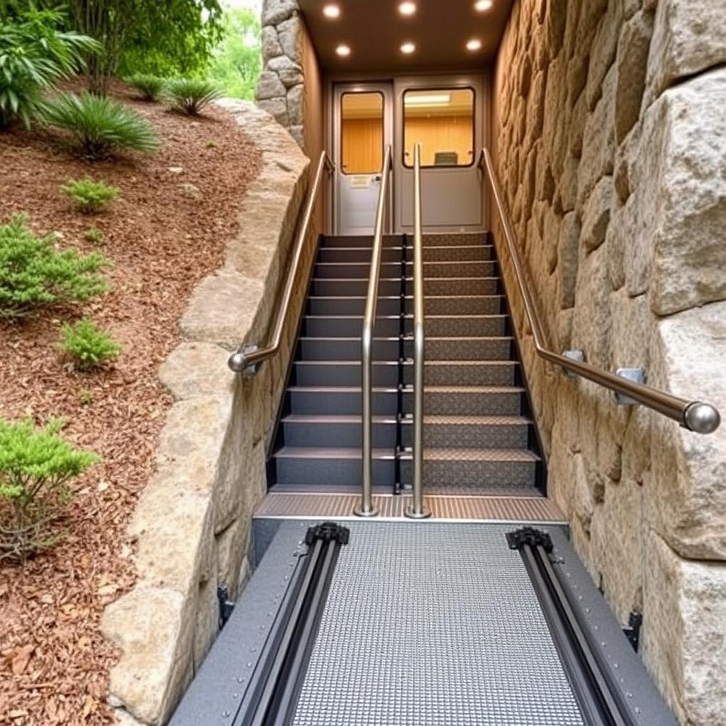 Ascenseur incliné suivant la pente d'un terrain ou d'un escalier extérieur