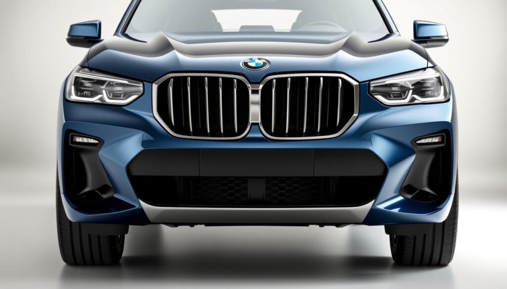 BMW X8 front view rendering showing the distinctive kidney grille and sleek headlights
