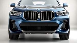 BMW X8 front view rendering showing the distinctive kidney grille and sleek headlights