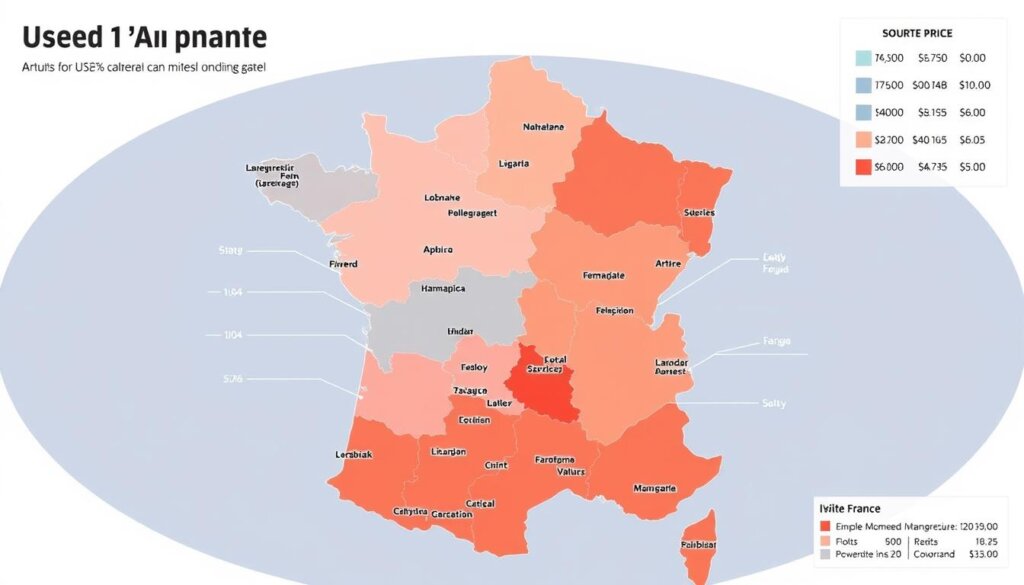 Carte de France montrant les variations de prix des voitures d'occasion par région