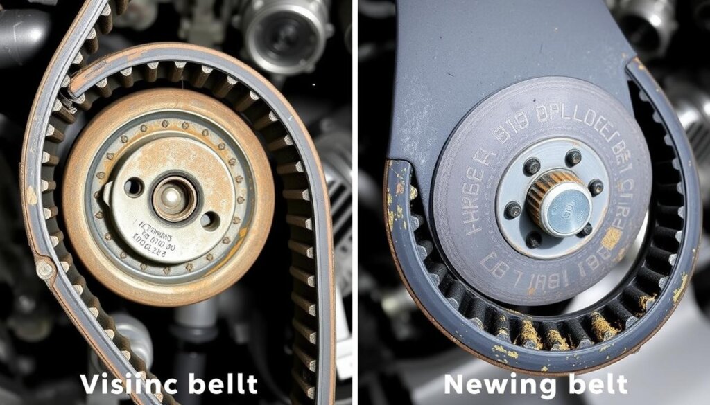 Comparaison entre une courroie de distribution usée et une neuve pour BMW X5