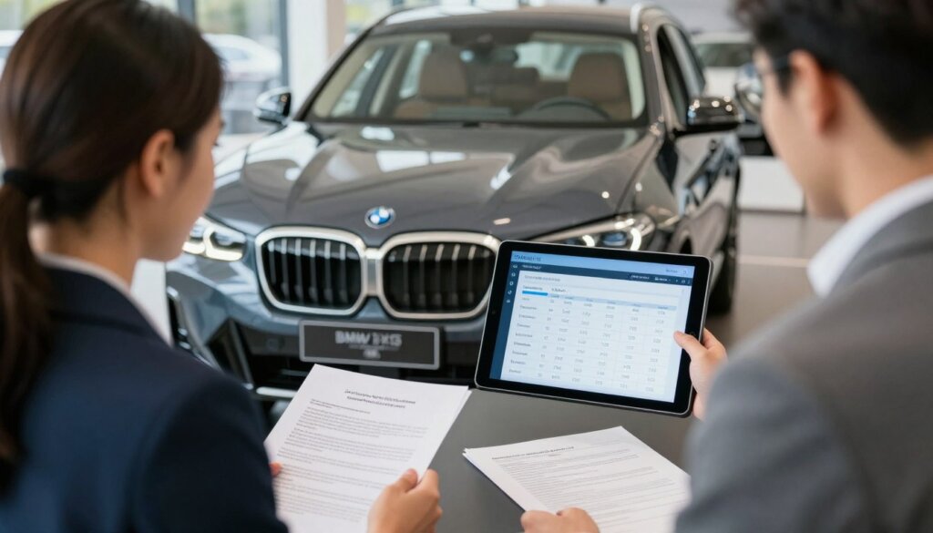 Conseiller BMW Financial Services expliquant les options de financement à un client pour la BMW iX3 2026