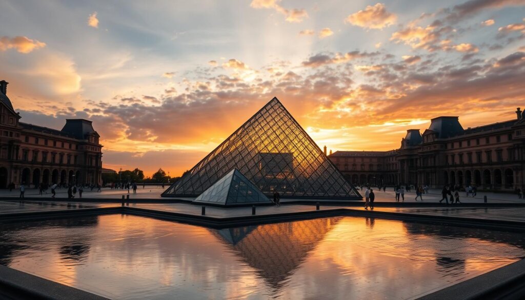 Coucher de soleil sur la Pyramide du Louvre - Guide du Louvre en 1 jour