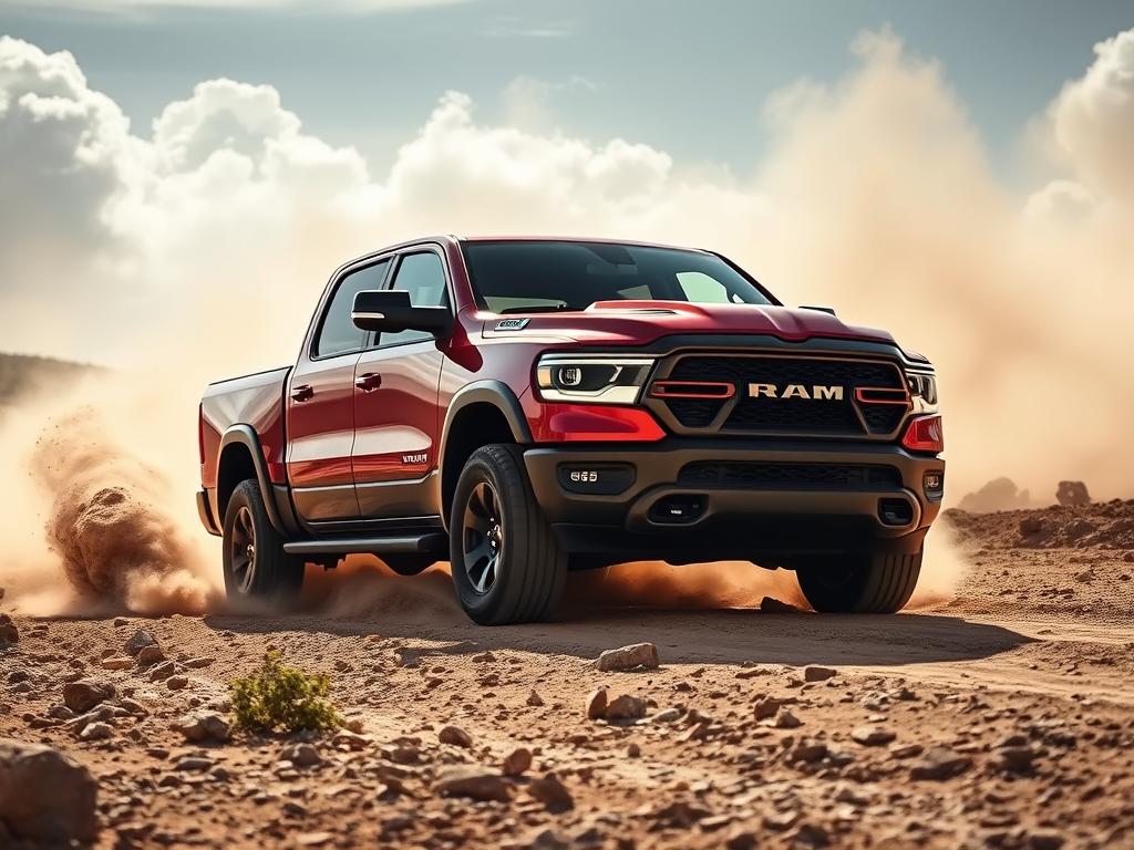 Dodge Ram 2026 en action sur terrain accidenté montrant ses capacités tout-terrain
