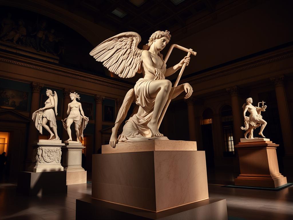 Éclairage nocturne mettant en valeur les sculptures du Louvre