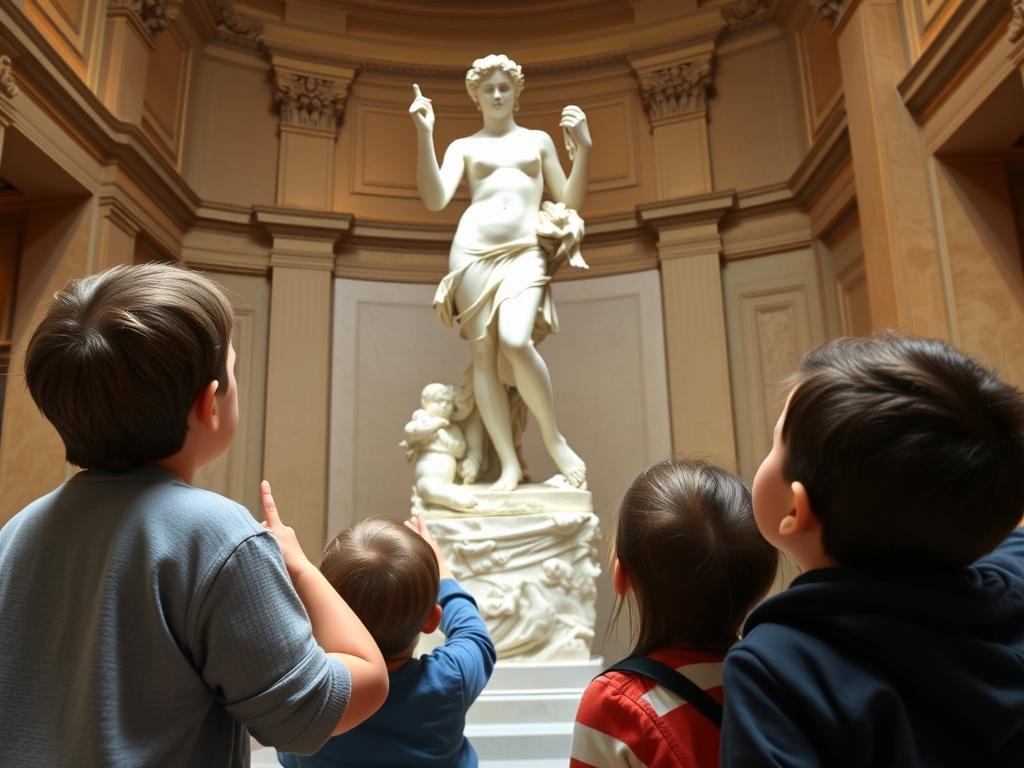 Enfants observant la Vénus de Milo au Musée du Louvre