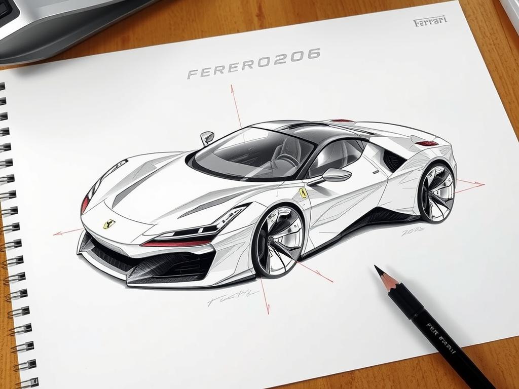 Esquisse de design Ferrari 2026 montrant les lignes épurées
