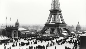 Exposition Universelle de 1889 avec la Tour Eiffel en construction