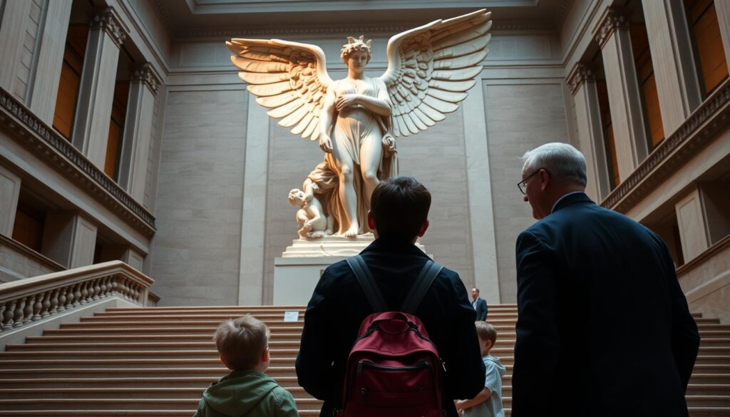 Famille admirant la Victoire de Samothrace au Musée du Louvre