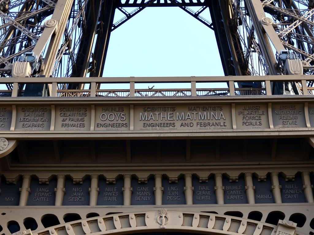 Gros plan sur les noms des 72 scientifiques et ingénieurs gravés sur la Tour Eiffel Gros plan sur les noms des 72 scientifiques et ingénieurs gravés sur la Tour Eiffel