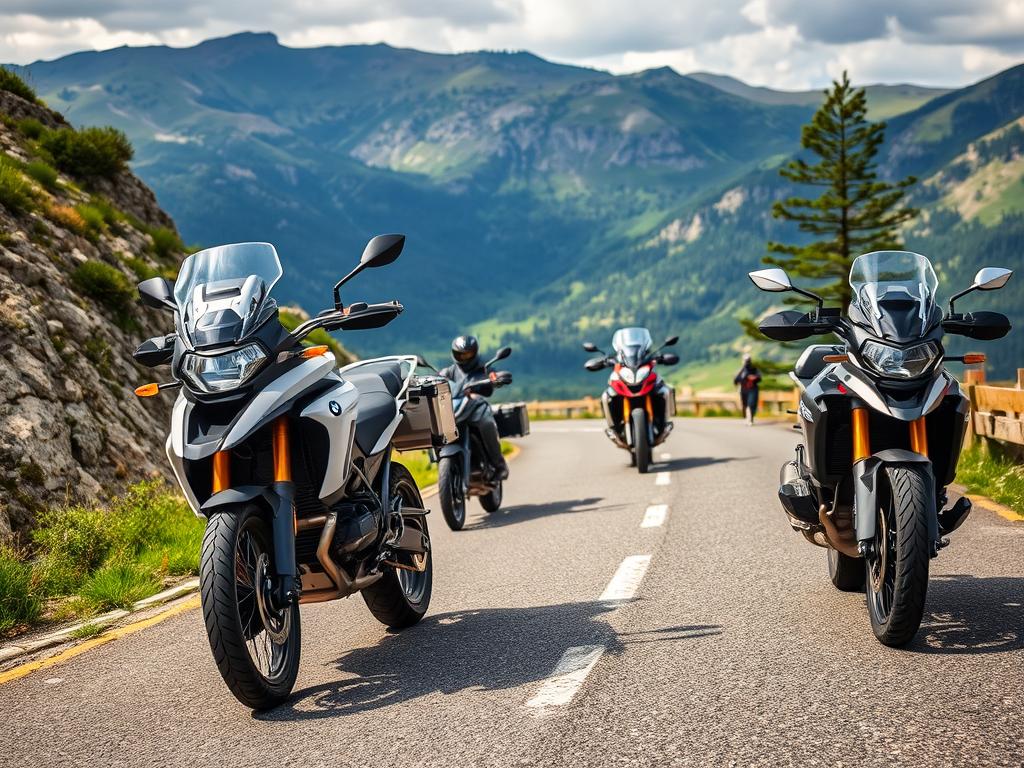 Groupe de trails et maxitrails sur une route de montagne en France