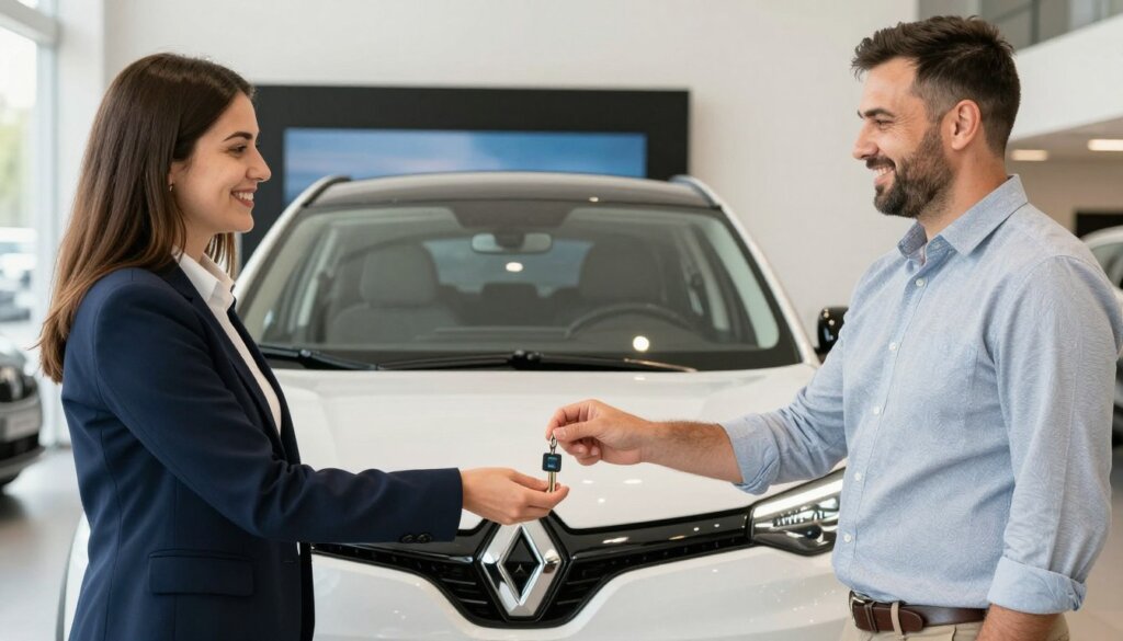 Happy owner receiving keys to new Renault Twingo Electric 2026