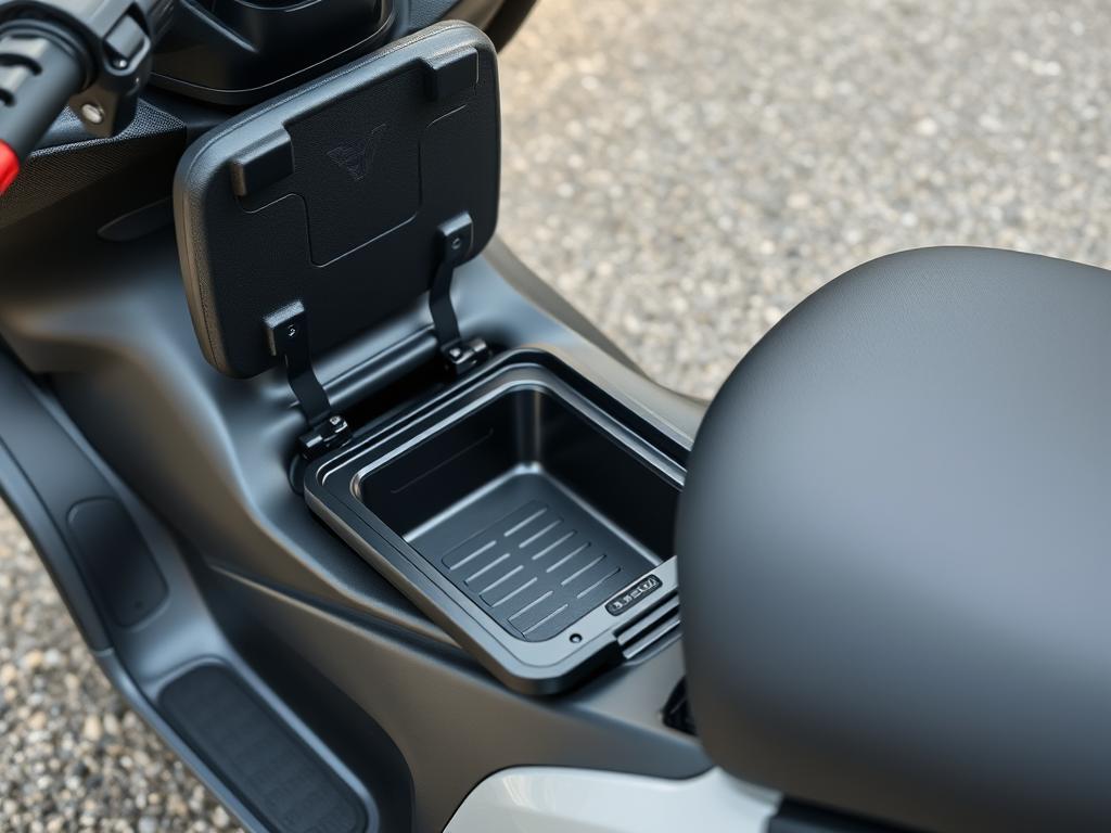 Honda Forza 125 montrant ses caractéristiques de stockage et confort