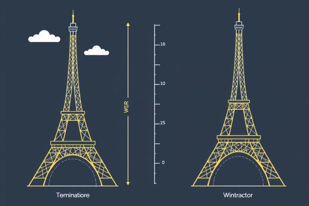 Illustration montrant la dilatation thermique de la Tour Eiffel selon les saisons