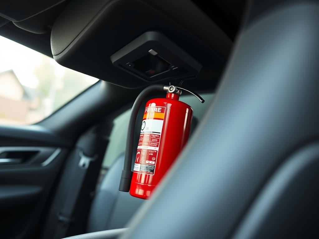 Installation d'un extincteur sous le siège conducteur montrant l'importance de l'accessibilité