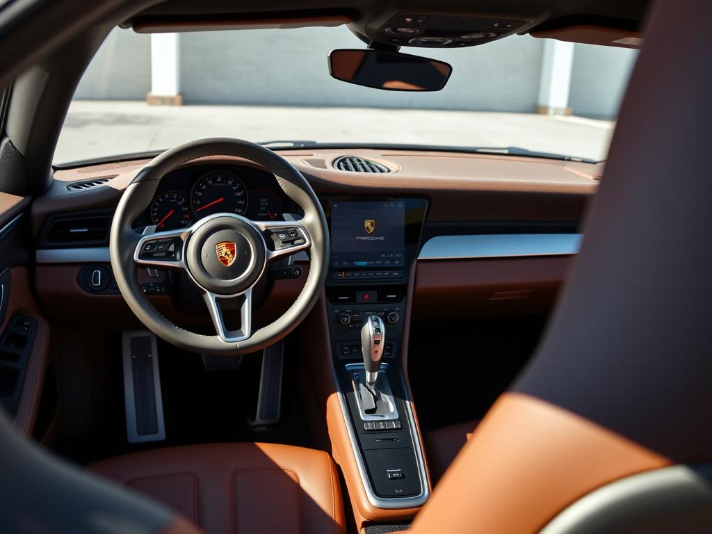 Intérieur de la Porsche 911 Carrera T 2026 montrant le levier de vitesse manuel et le tableau de bord orienté conducteur
