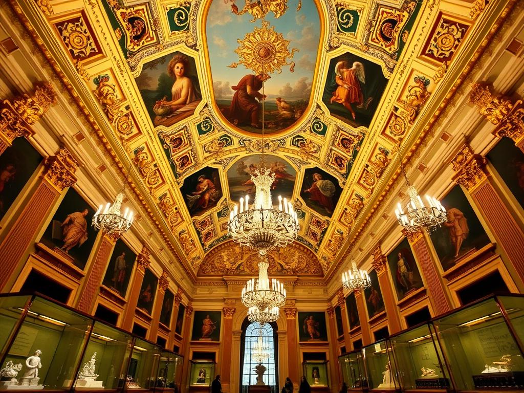 La Galerie d'Apollon au Louvre avec son plafond richement décoré