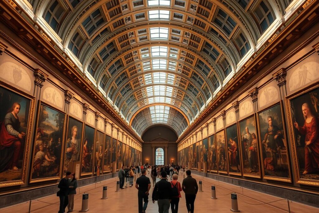 La Grande Galerie du Louvre illuminée pendant une visite nocturne