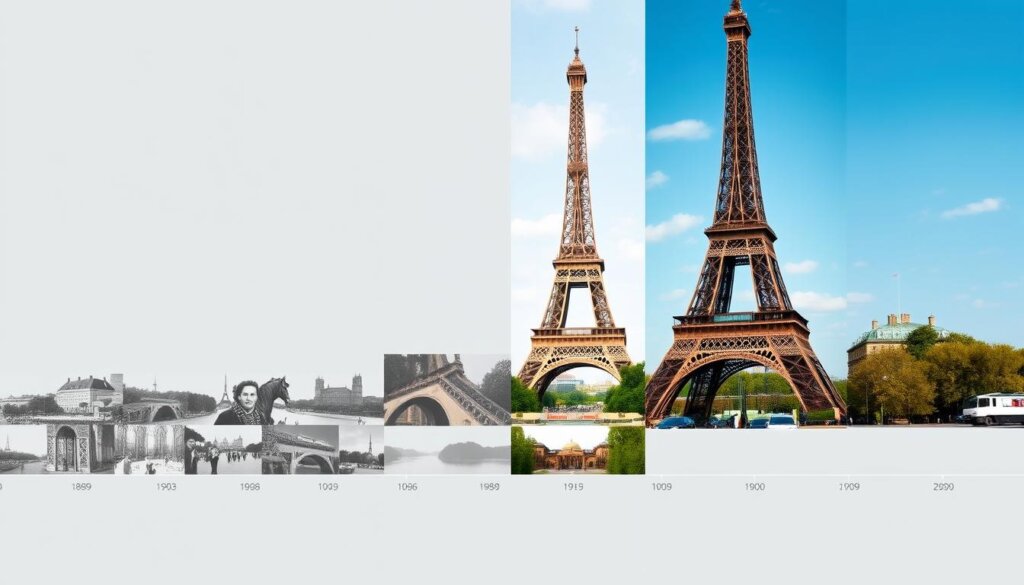 La Tour Eiffel à différentes époques montrant son évolution