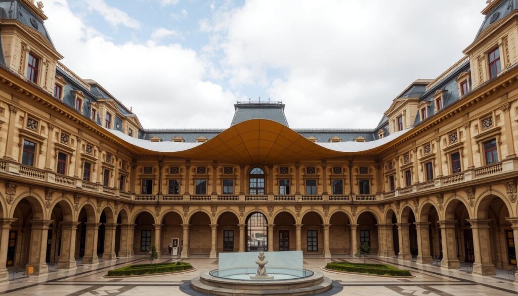 Le département des Arts de l'Islam au Louvre avec sa couverture dorée ondulante