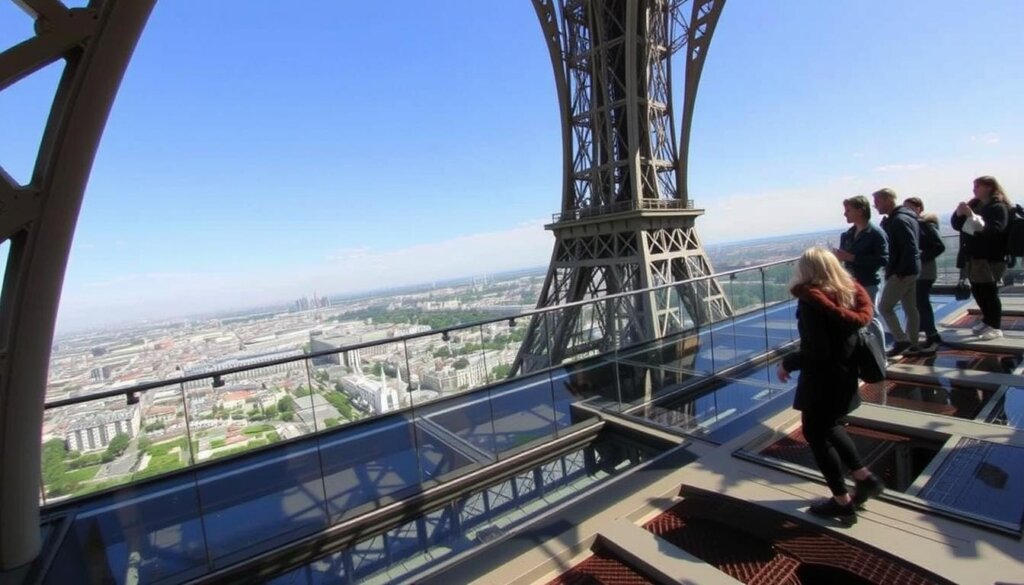 Le plancher de verre installé au premier étage de la Tour Eiffel en 2014 Le plancher de verre installé au premier étage de la Tour Eiffel en 2014