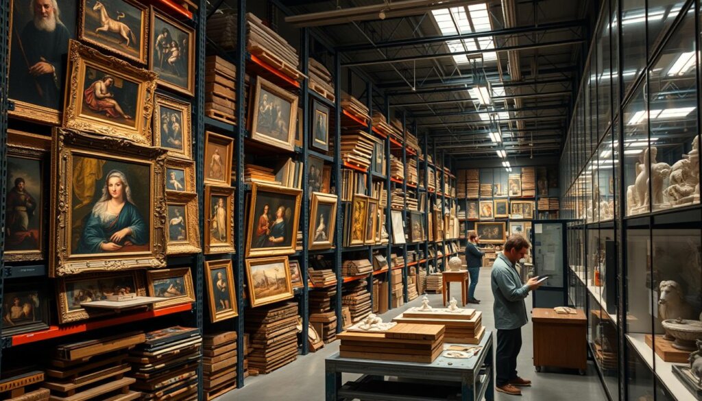 Les réserves du musée du Louvre avec des œuvres d'art stockées