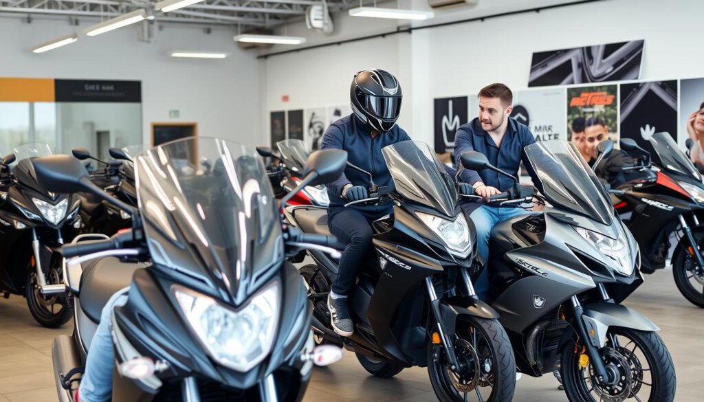 Motard essayant différentes positions de conduite sur plusieurs motos