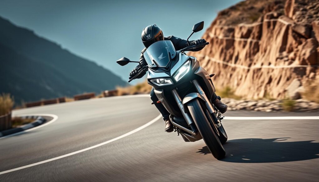 Nouvelle moto Honda CB1000GT 2026 en action sur route sinueuse