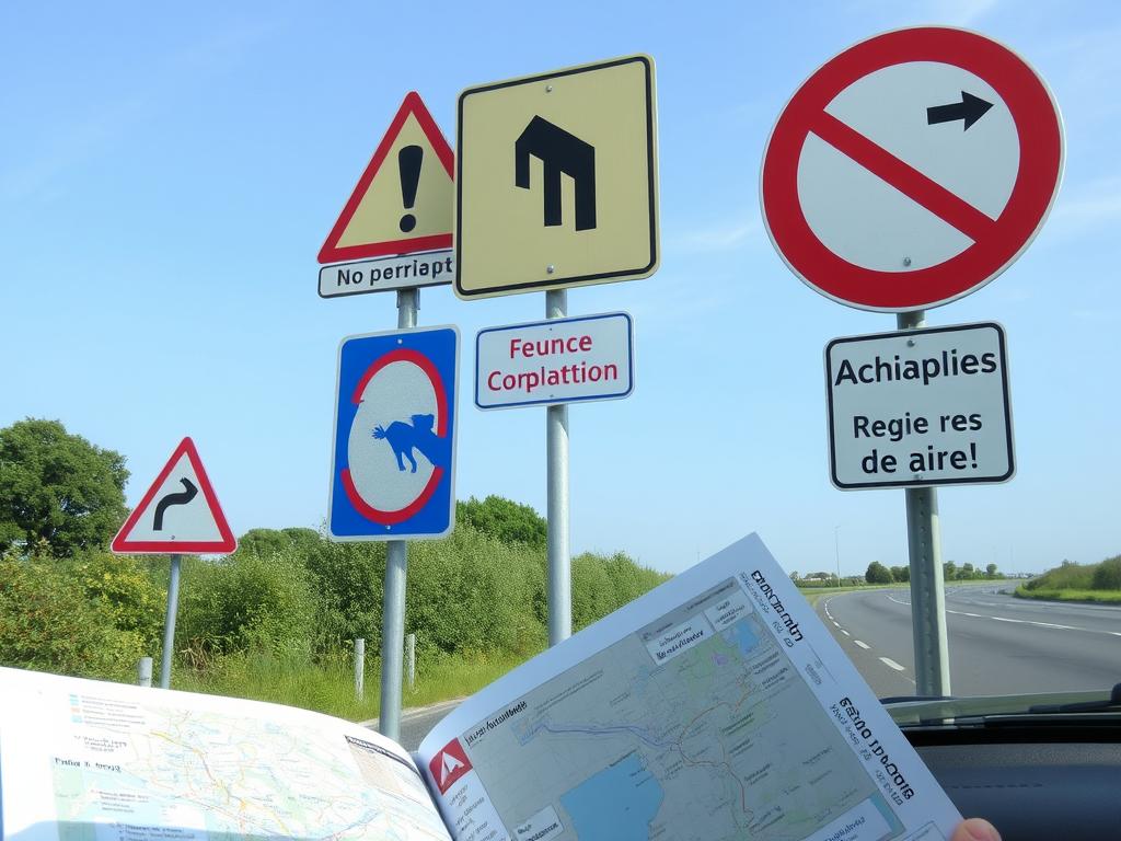 Panneau de signalisation routière français avec traduction pour les touristes