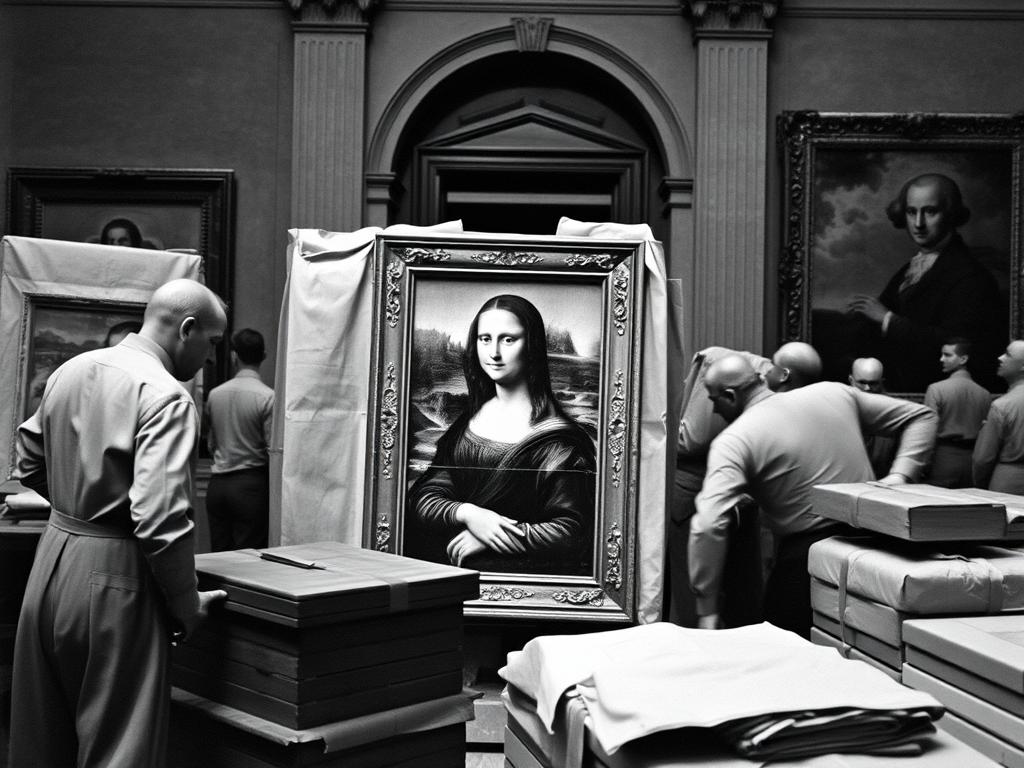 Photo d'archive montrant l'évacuation des œuvres du Louvre pendant la Seconde Guerre mondiale