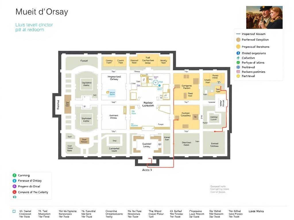 Plan du Musée d'Orsay montrant les différents niveaux, collections impressionnistes et accès Plan du Musée d'Orsay montrant les différents niveaux, collections impressionnistes et accès