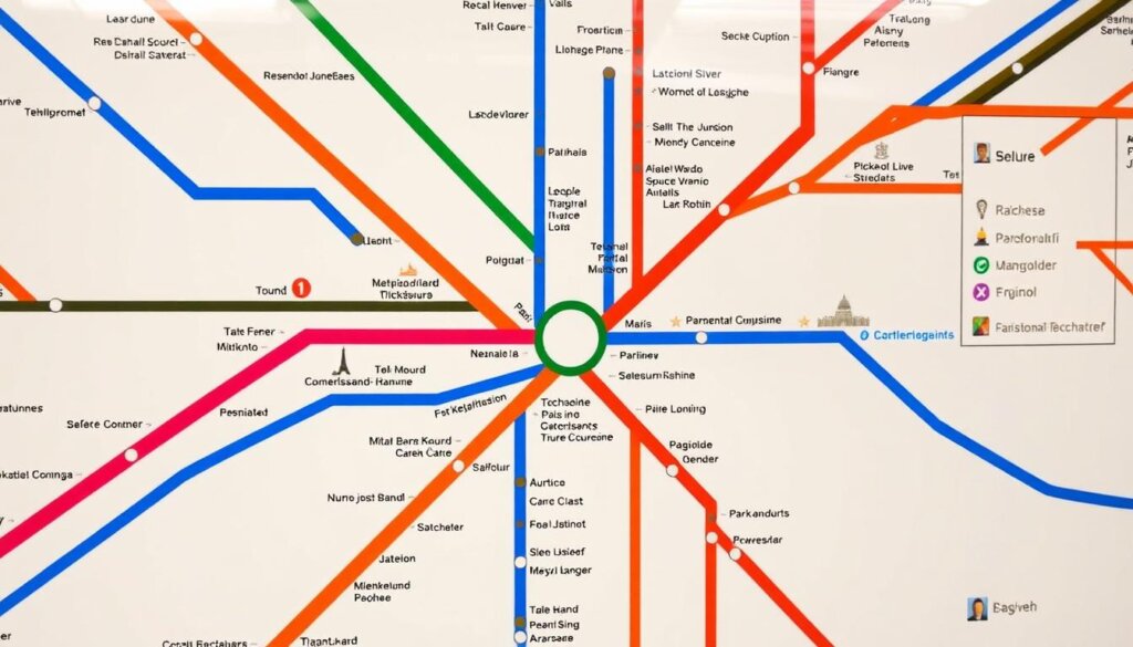 Plan du métro parisien avec les principales attractions touristiques indiquées sur chaque ligne Plan du métro parisien avec les principales attractions touristiques indiquées sur chaque ligne