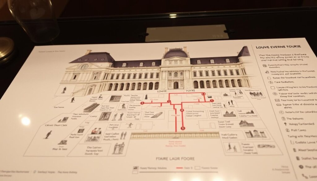 Plan du musée du Louvre avec parcours recommandé pour une visite nocturne