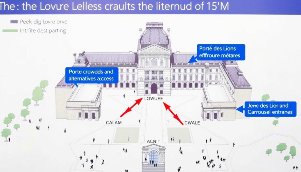 Plan du musée du Louvre montrant les entrées alternatives pour éviter les files d'attente