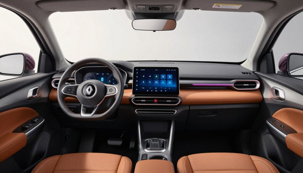 Renault Twingo Electric 2026 interior showing dashboard, screens and colorful accents