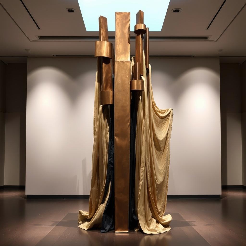 Sculpture monumentale de Barbara Chase-Riboud exposée lors d'une exposition temporaire récente musée du Louvre